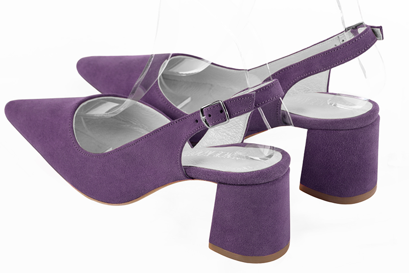Amethyst purple women's slingback shoes. Pointed toe. Medium flare heels. Rear view - Florence KOOIJMAN